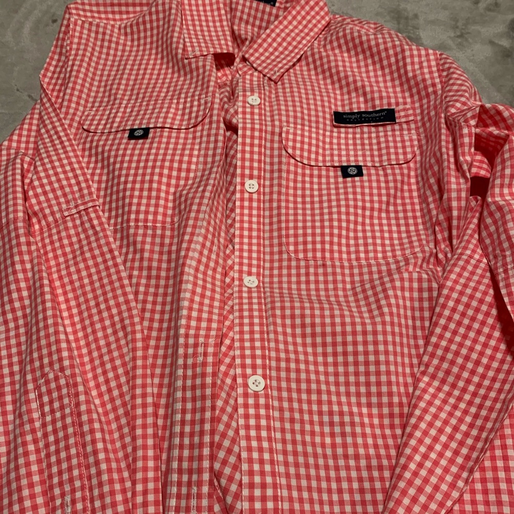 Women's Simply Southern Fishing Shirt gingham L